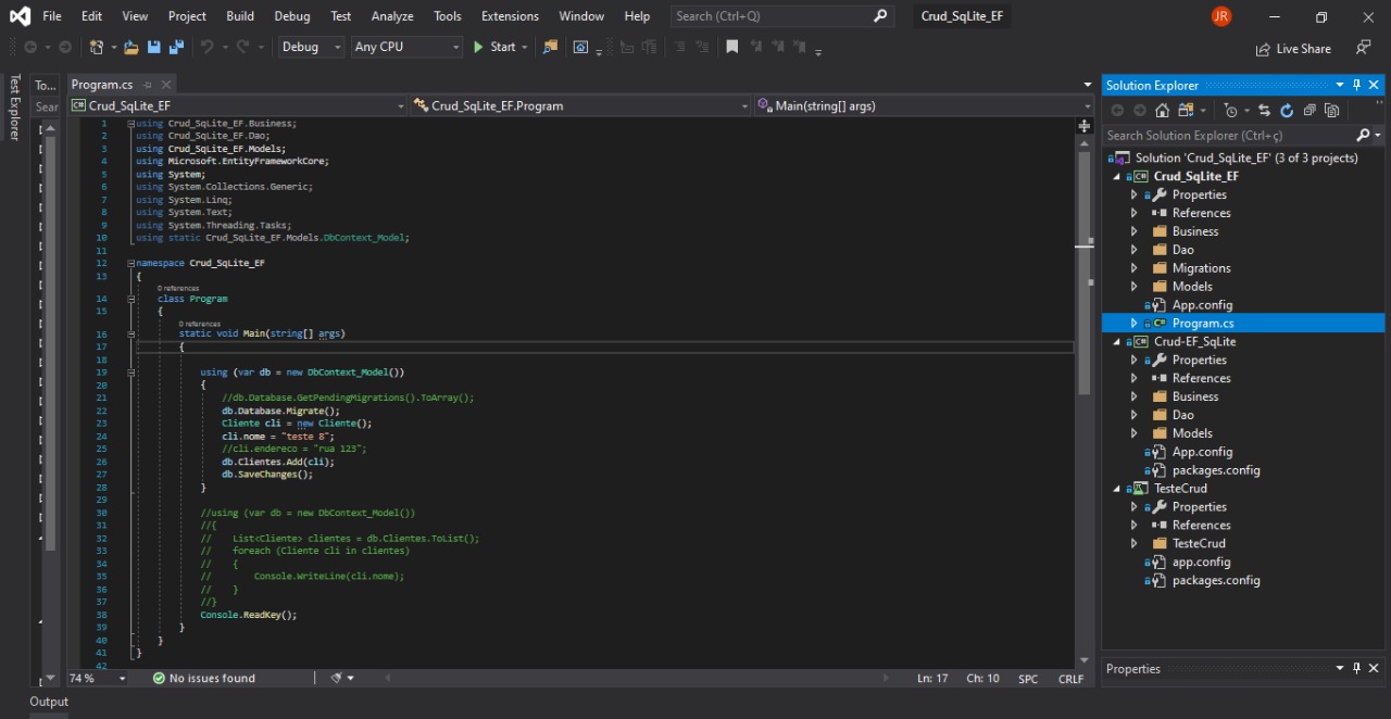 CRUD Entity Framework